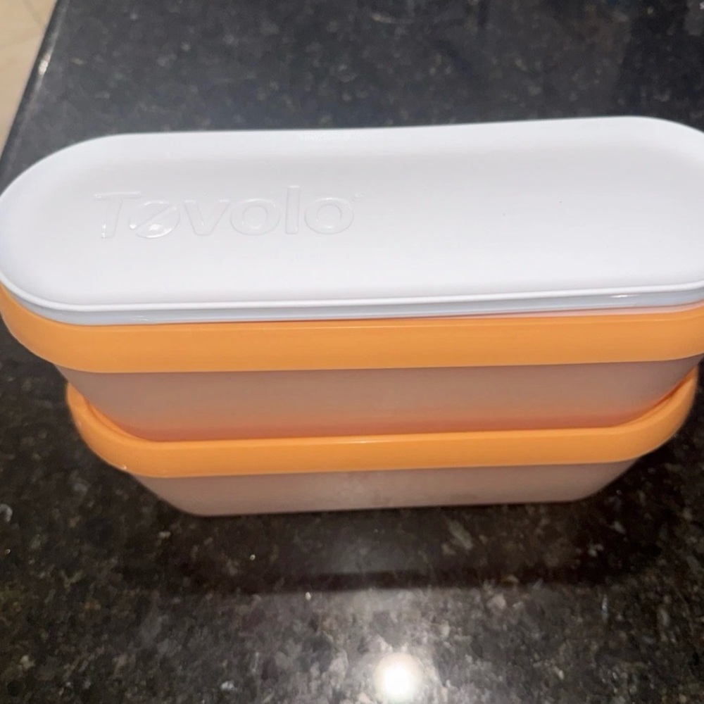 Lot Of 2 Tovolo Glide A Scoop Ice Cream Tub Reusable Container 1.5 Quart Orange - Picture 2 of 3